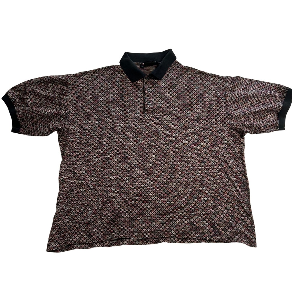 VTG Arturo Garibaldi Mens Egyptian Cotton Mercerized Polo Shirt Large Geometric
